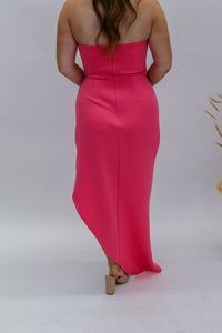 Bold Moves Drapped Slit Strapless Dress- Pink