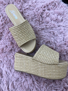 Raffia Platform Slides -Natural