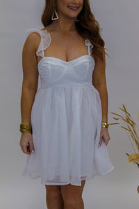 Pure Heart Ruffle Strap Dress- White