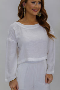 Flutter Away Cropped Blouse- White