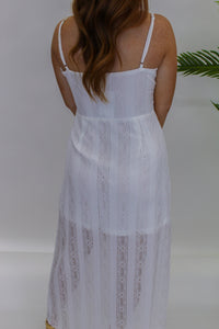 Romantic Vacay Crocket Midi Dress- White