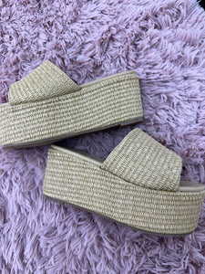 Raffia Platform Slides -Natural