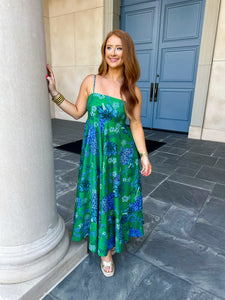 Remi Floral Midi Dress-Green Blue