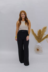 Rexa High Waist Wide Leg Pants- Black