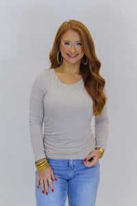 Emma Shirring Knit Top- Taupe