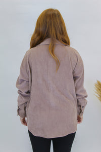 Wonder Away Corduroy Button Up- Mocha