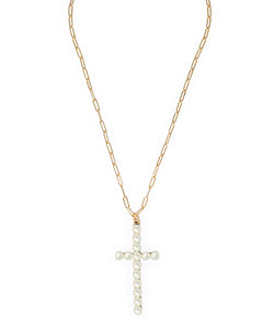 Pearl Cross Pendant Clip Chain Necklace