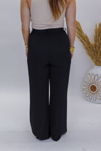 Rexa High Waist Wide Leg Pants- Black