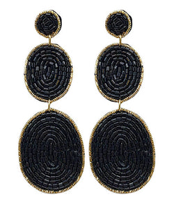 Beaded 3 Ovals Drop Earrings