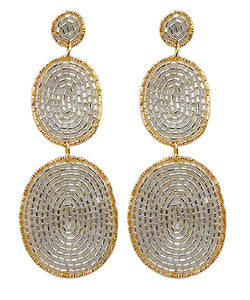 Beaded 3 Ovals Drop Earrings