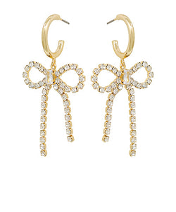 Metal Hoop Crystal Bow Drop Earrings