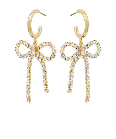 Metal Hoop Crystal Bow Drop Earrings