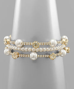 Crystal  Pearl Beaded Layer Bracelet