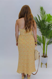 Golden Floral Midi Dress