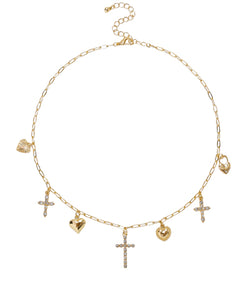 Cross Heart Charm Y Choker