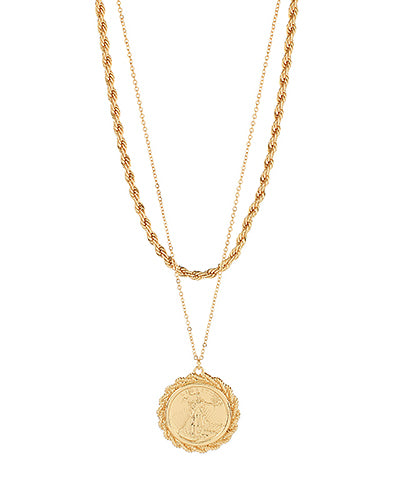 Layered Coin &  Rope Chain Necklace