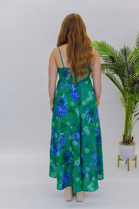 Remi Floral Midi Dress-Green Blue