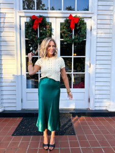 Becca Satin Midi Skirt-Emerald