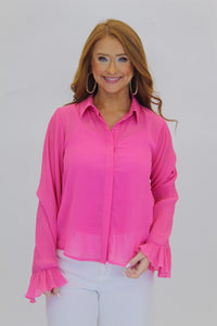 Candy Bell Sleeve Blouse- Pink