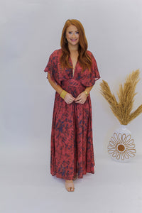 Flower Power Deep V Maxi- Terra/Navy