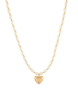 Puffy Heart Pendant & Pearl Necklace