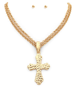 Double Way Cross Pendant Necklace Set