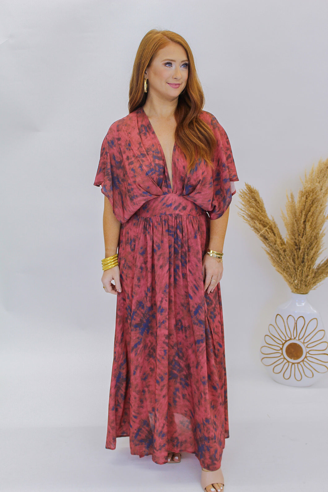 Flower Power Deep V Maxi- Terra/Navy