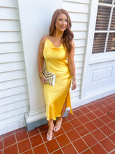 Load image into Gallery viewer, Brighten Your Day Satin Midi Dress- Yellow
