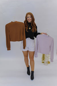 Urban Mock Neck Knit Top- Camel