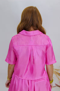 Exceptional Cropped Button Down Shirt- Pink