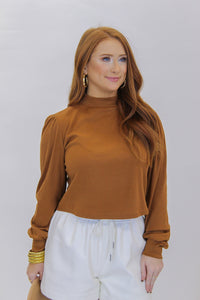 Urban Mock Neck Knit Top- Camel