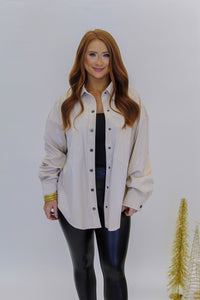 Stay Loyal Patent Button Down- Cream