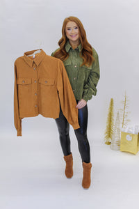 Chill Out Corduroy Button Down Jacket- Olive