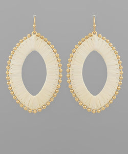 Wrapped Raffia Oval &amp; Beads Earrings