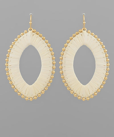 Wrapped Raffia Oval & Beads Earrings