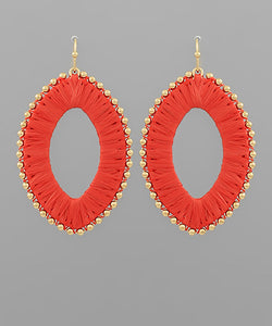 Wrapped Raffia Oval &amp; Beads Earrings