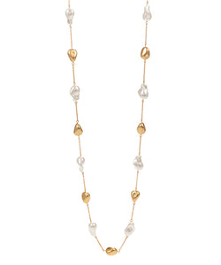 Pearl &amp; Metal Chain Long Necklace