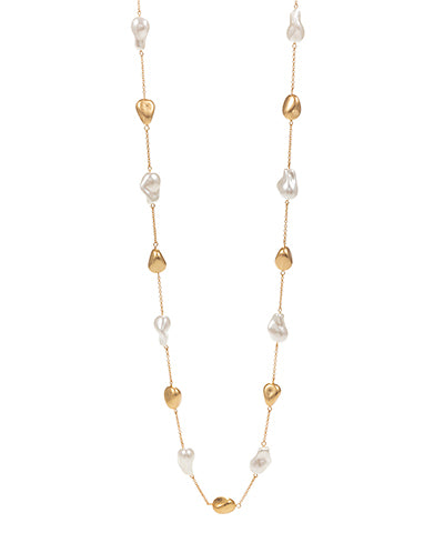 Pearl & Metal Chain Long Necklace