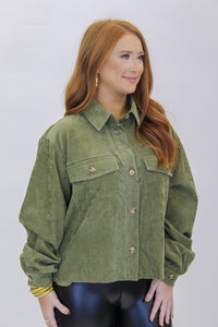 Chill Out Corduroy Button Down Jacket- Olive