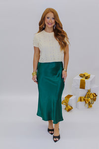 Becca Satin Midi Skirt-Emerald