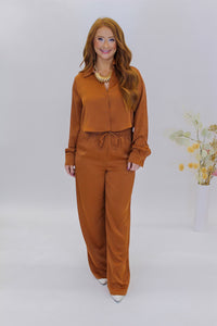 Avery Satin Set Pants-Rust