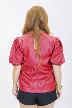 Load image into Gallery viewer, Stacy Puff Sleev Faux Leather Top- Burgundy
