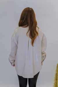 Stay Loyal Patent Button Down- Cream