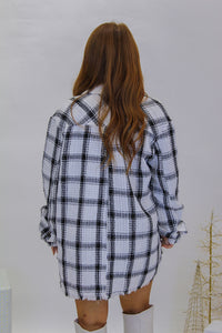 New Me Plaid Tweed Shacket- White