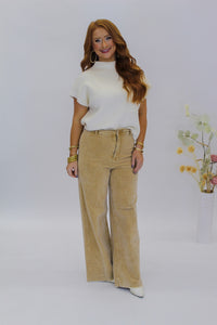 Candice Washed Corduroy Wide Leg Pants- Taupe