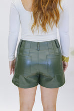 Load image into Gallery viewer, Mandi Faux Leather Shorts-Olive
