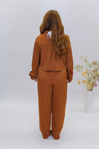 Avery Satin Set Pants-Rust