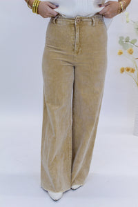 Candice Washed Corduroy Wide Leg Pants- Taupe