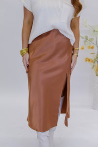 Henley Satin Midi Skirt- Copper