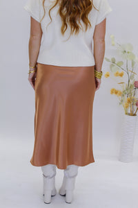 Henley Satin Midi Skirt- Copper